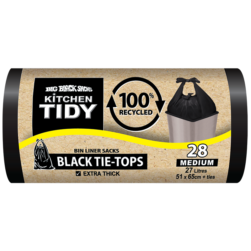 big black sacks black tie-tops bin liner sacks, LITTLE BLACK SACKS 100% recycled TIE-TOPS Medium 28pk
