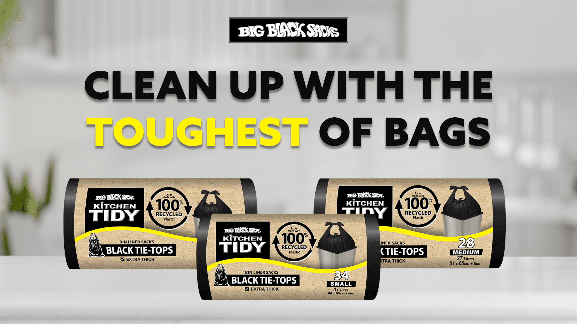 Kitchen TIDY Black Tie-Tops bin liner sacks